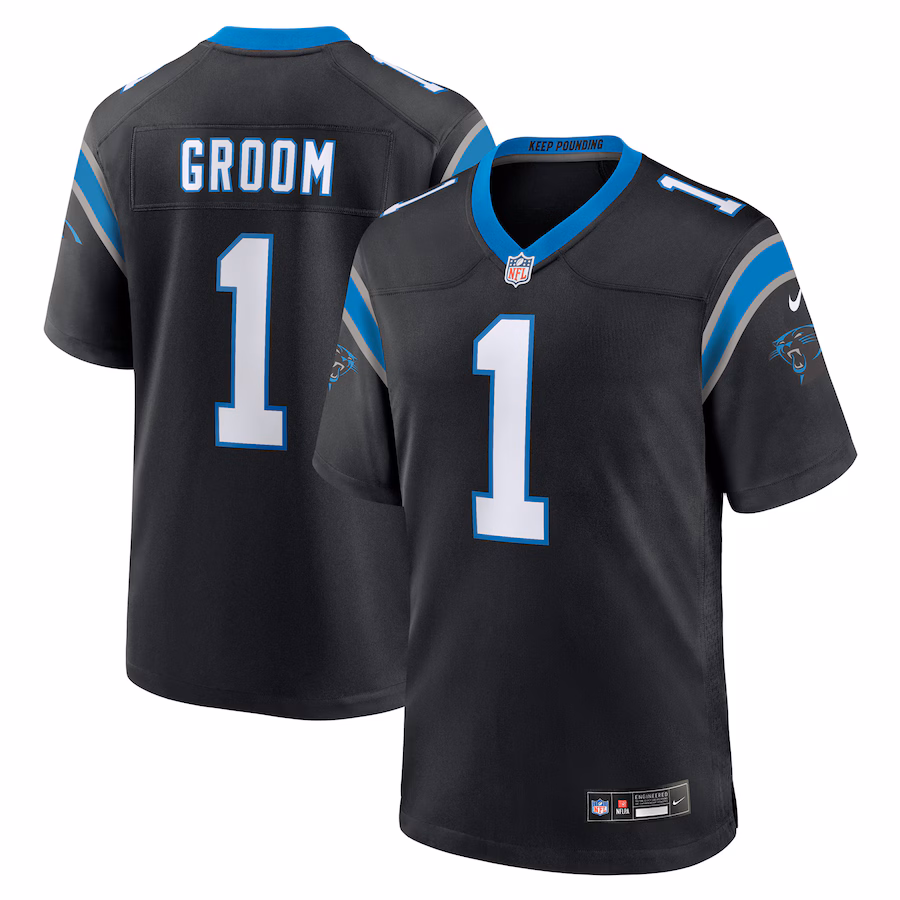Men's Carolina Panthers Number 1 Groom Nike Black Game Jersey - Puhuasuan