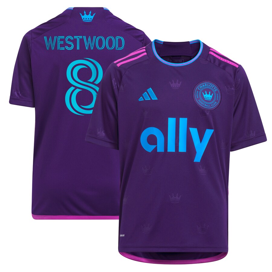 Youth Charlotte FC Ashley Westwood adidas Purple 2023 Crown Jewel Kit Replica Jersey - Puhuasuan