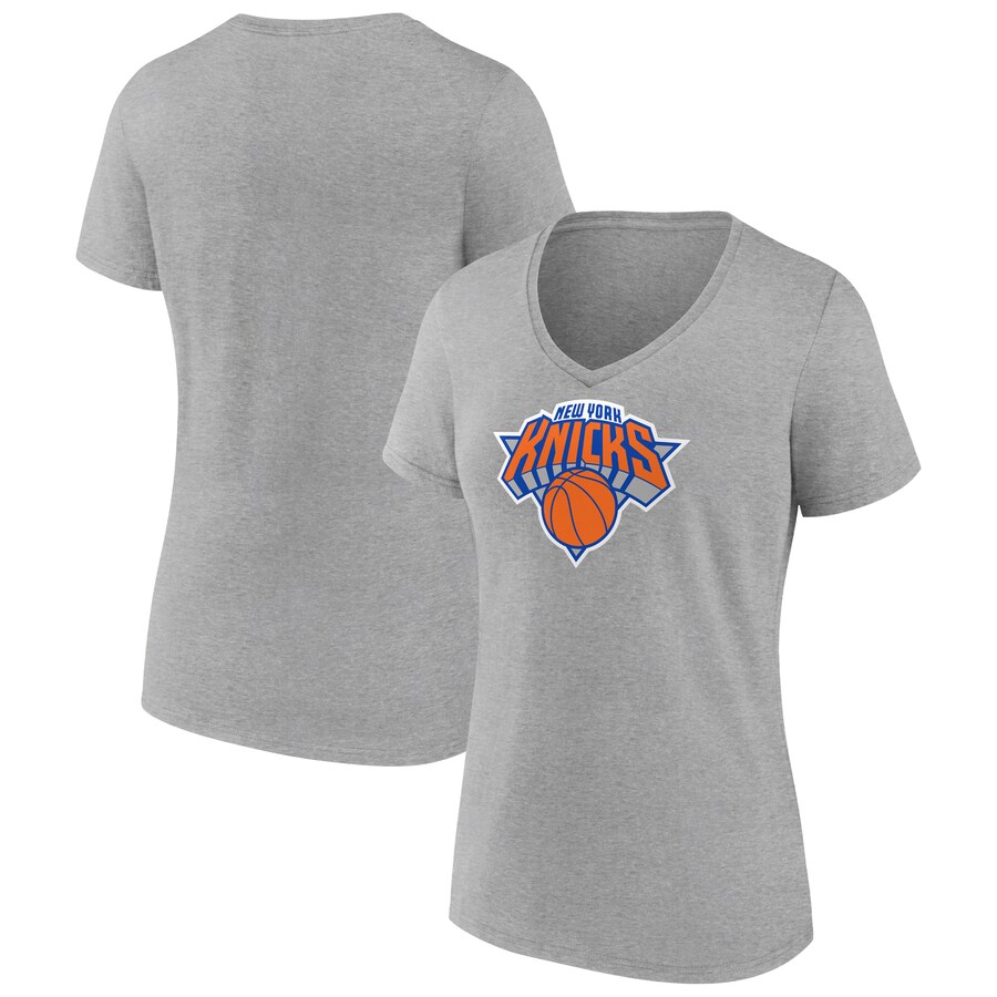 Women's New York Knicks Gray Logo V-Neck T-Shirt - Puhuasuan
