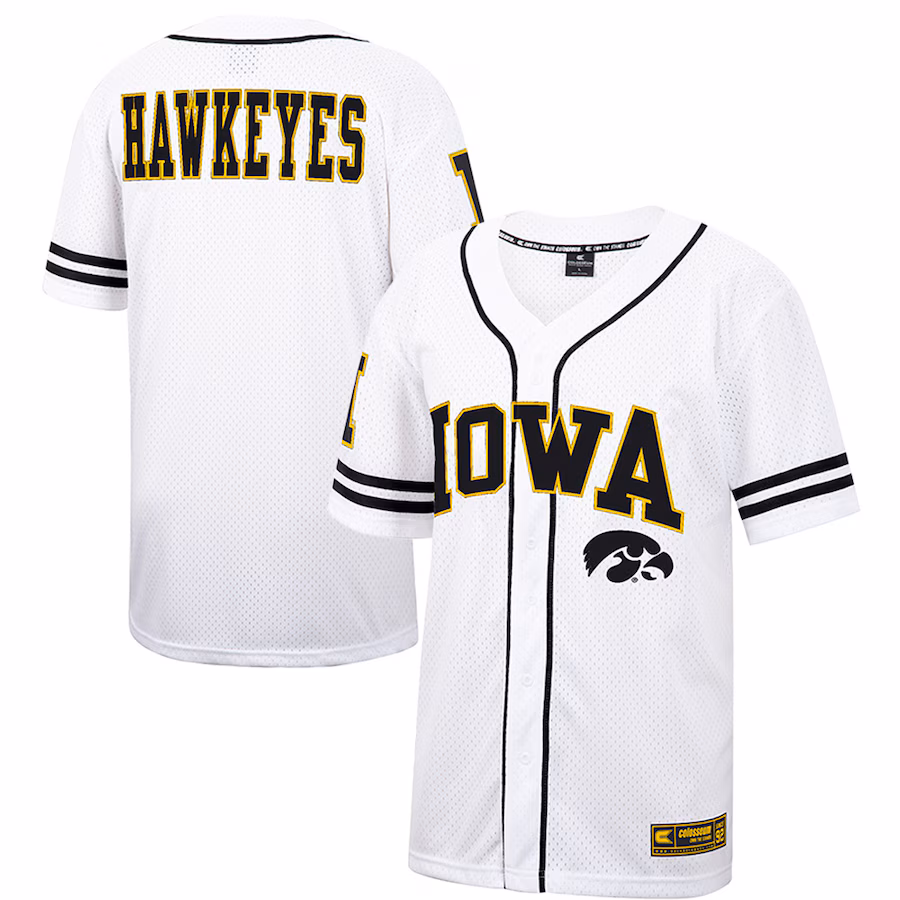 Men's Colosseum White Iowa Hawkeyes Free Spirited Mesh Button-Up Baseball Jersey - Puhuasuan