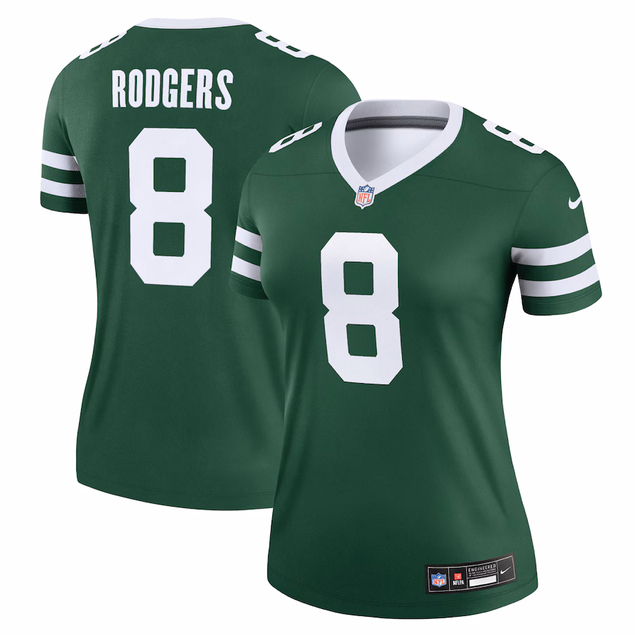 Women's New York Jets Aaron Rodgers Nike Legacy Green Legend Player Performance Top - Puhuasuan