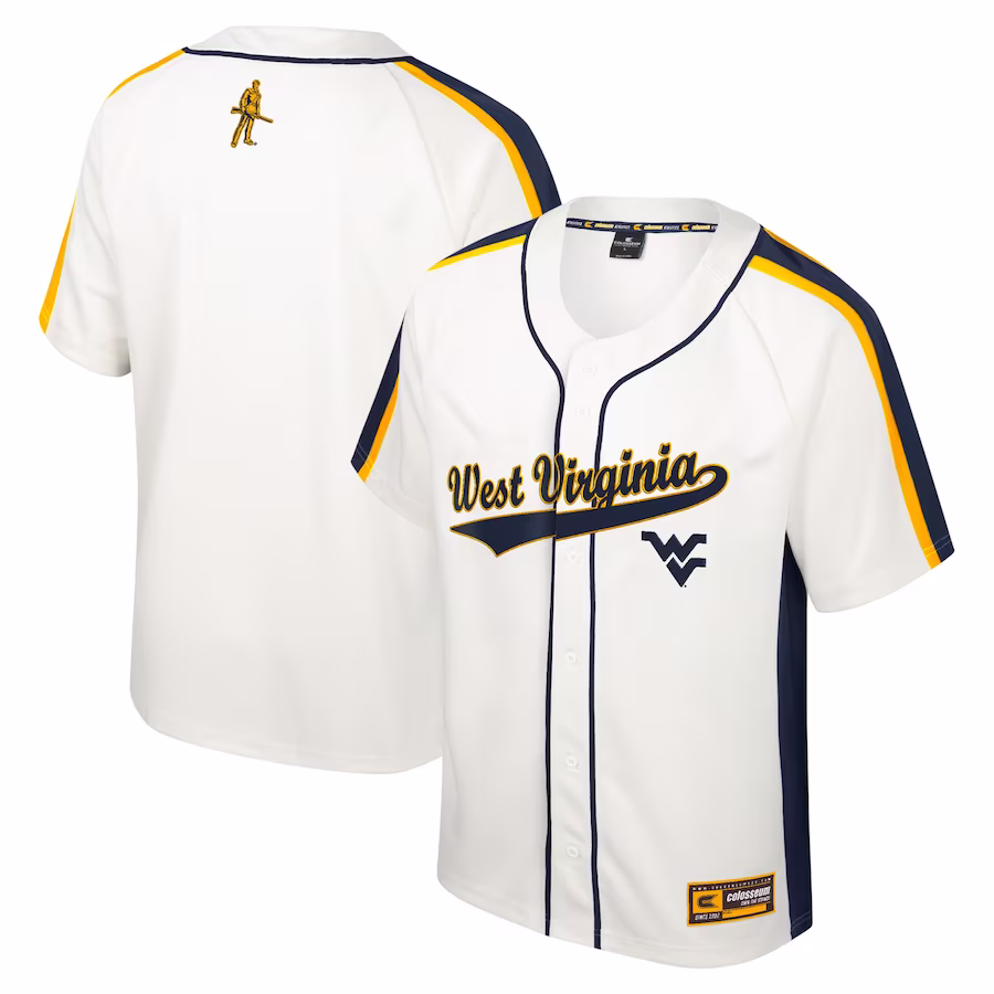 West Virginia Mountaineers Colosseum Ruth Button-Up Baseball Jersey - Cream - Puhuasuan