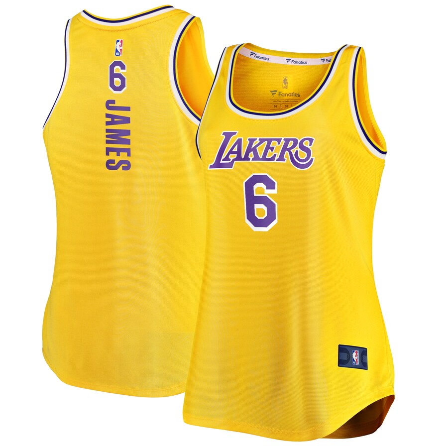 Women's Los Angeles Lakers LeBron James Fanatics Gold Fast Break Tank Jersey - Icon Edition - Puhuasuan