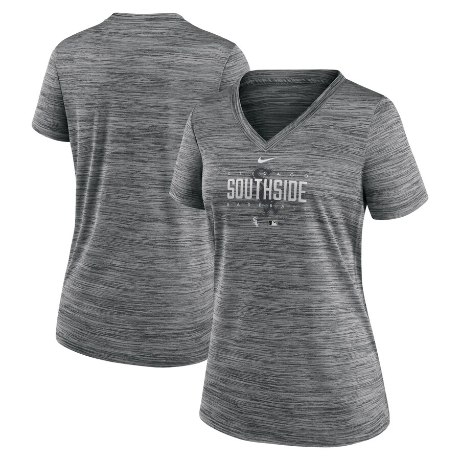 Women's Chicago White Sox Nike Gray City Connect Velocity Practice Performance V-Neck T-Shirt - Puhuasuan
