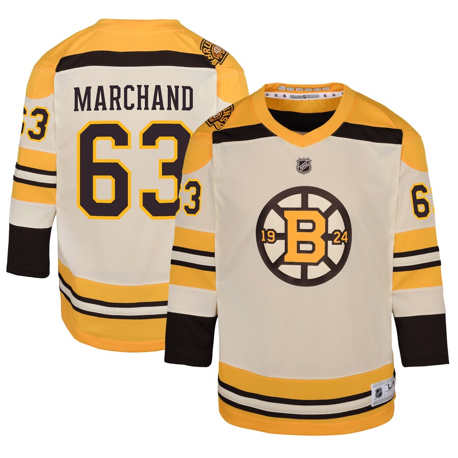 Youth Boston Bruins Brad Marchand Cream 100th Anniversary Replica Player Jersey - Puhuasuan