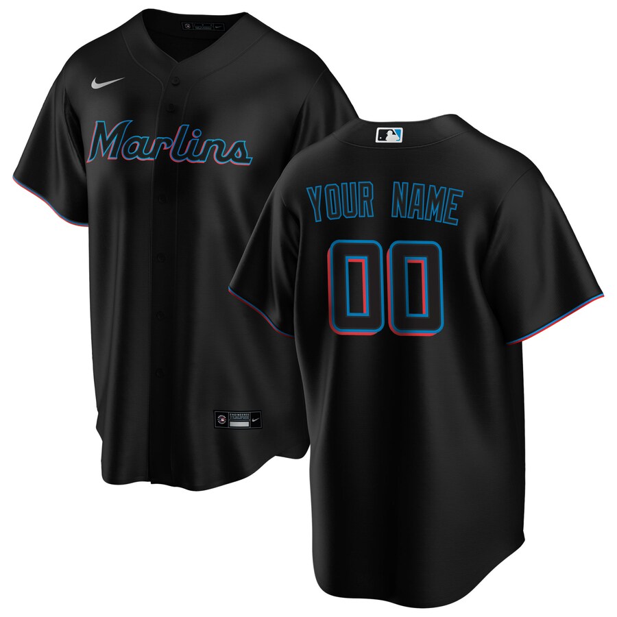 Men's Miami Marlins Nike Black Alternate Replica Custom Jersey - Puhuasuan