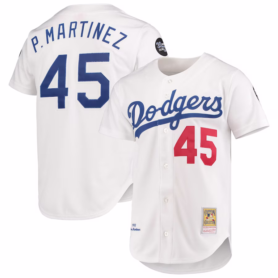 Men's Los Angeles Dodgers Pedro Martinez Mitchell & Ness White 1993 Cooperstown Collection Home Authentic Jersey - Puhuasuan