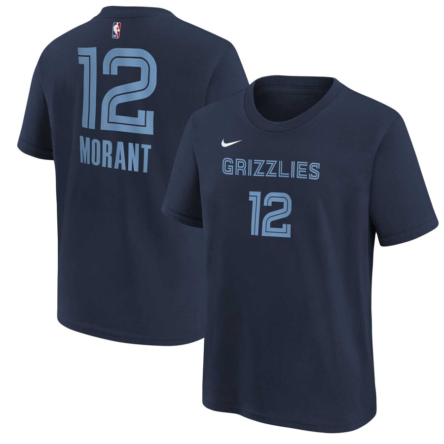 Youth Memphis Grizzlies Ja Morant Navy Icon Name & Number T-Shirt - Puhuasuan