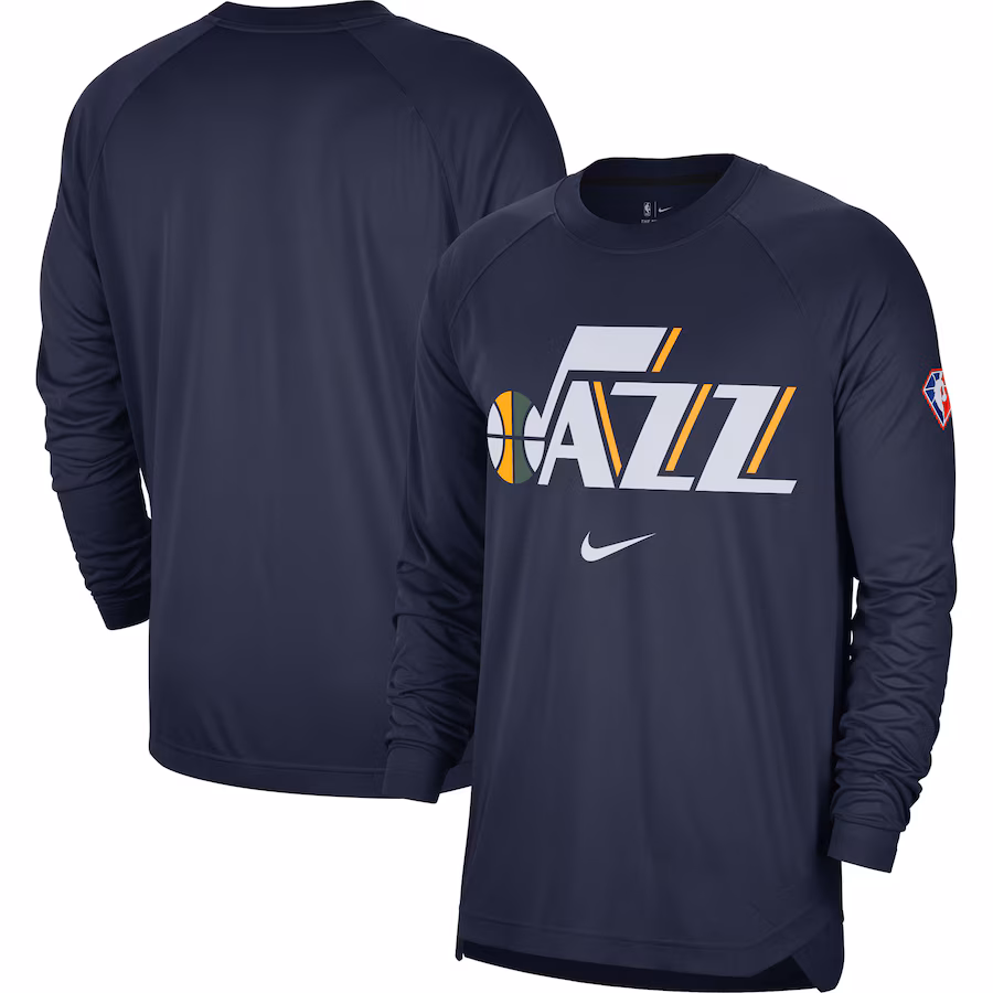 Men's Utah Jazz Nike Navy 75th Anniversary Pregame Shooting Performance Raglan Long Sleeve T-Shirt - Puhuasuan