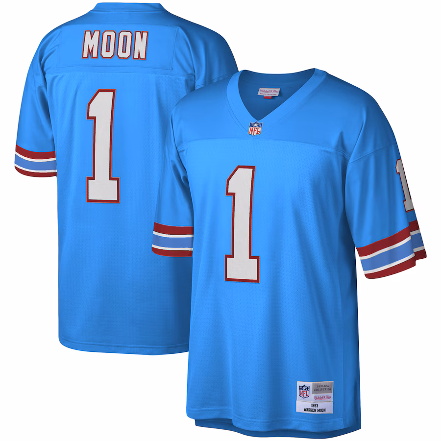Men's Houston Oilers Warren Moon Mitchell & Ness Light Blue Legacy Replica Jersey - Puhuasuan