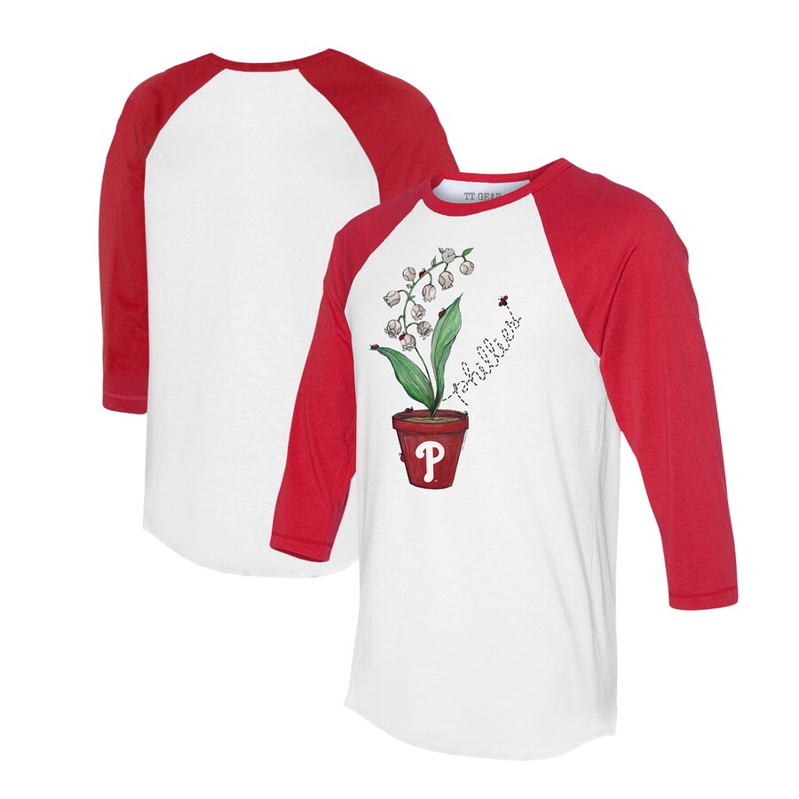 Unisex Philadelphia Phillies Tiny Turnip White/Red Lilies & Ladybugs 3/4-Sleeve Raglan T-Shirt - Puhuasuan