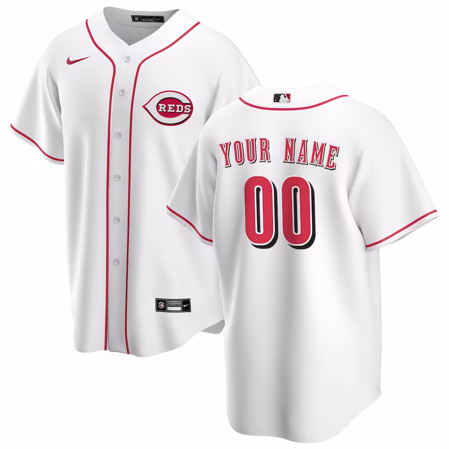 Men's Cincinnati Reds Nike White Home Replica Custom Jersey - Puhuasuan