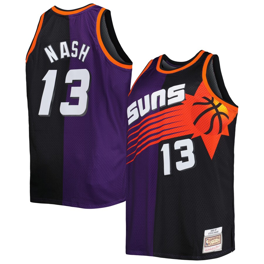 Men's Phoenix Suns Steve Nash Mitchell & Ness Purple/Black Big & Tall Hardwood Classics 1996/97 Split Swingman Jersey - Puhuasuan