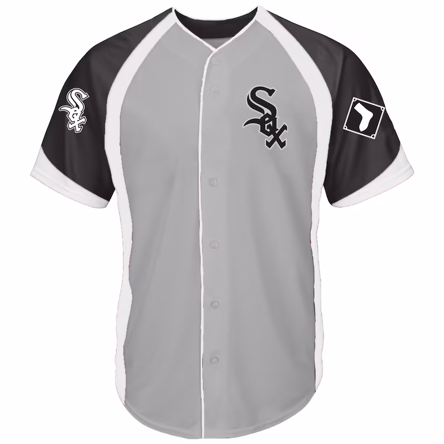 Men's Chicago White Sox Gray/Black Big & Tall Colorblock Full-Button Jersey - Puhuasuan