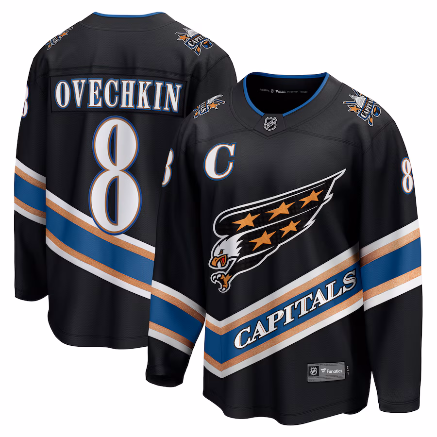 Men's Washington Capitals Alexander Ovechkin Fanatics Black Alternate 50th Anniversary Premier Breakaway Player Jersey - Puhuasuan