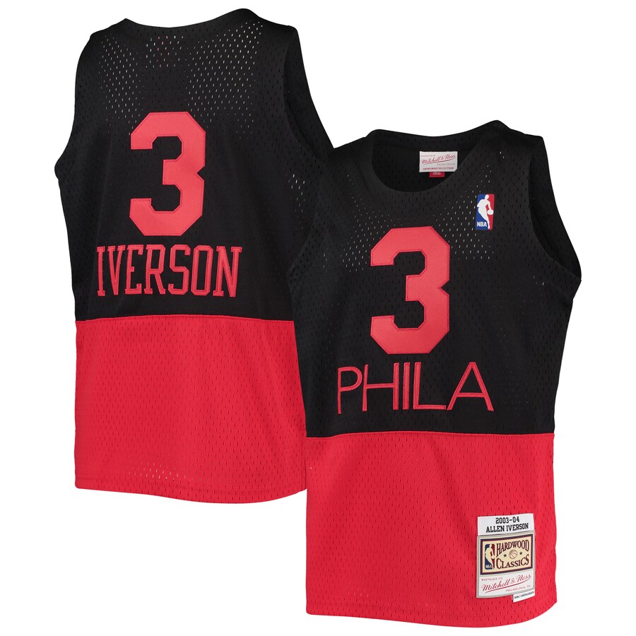 Youth Philadelphia 76ers Allen Iverson Mitchell & Ness Black 2003-04 Hardwood Classics Reload Jersey - Puhuasuan