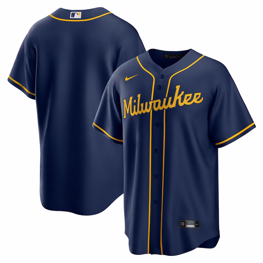Men's Milwaukee Brewers Nike Navy Alternate Replica Team Jersey - Puhuasuan