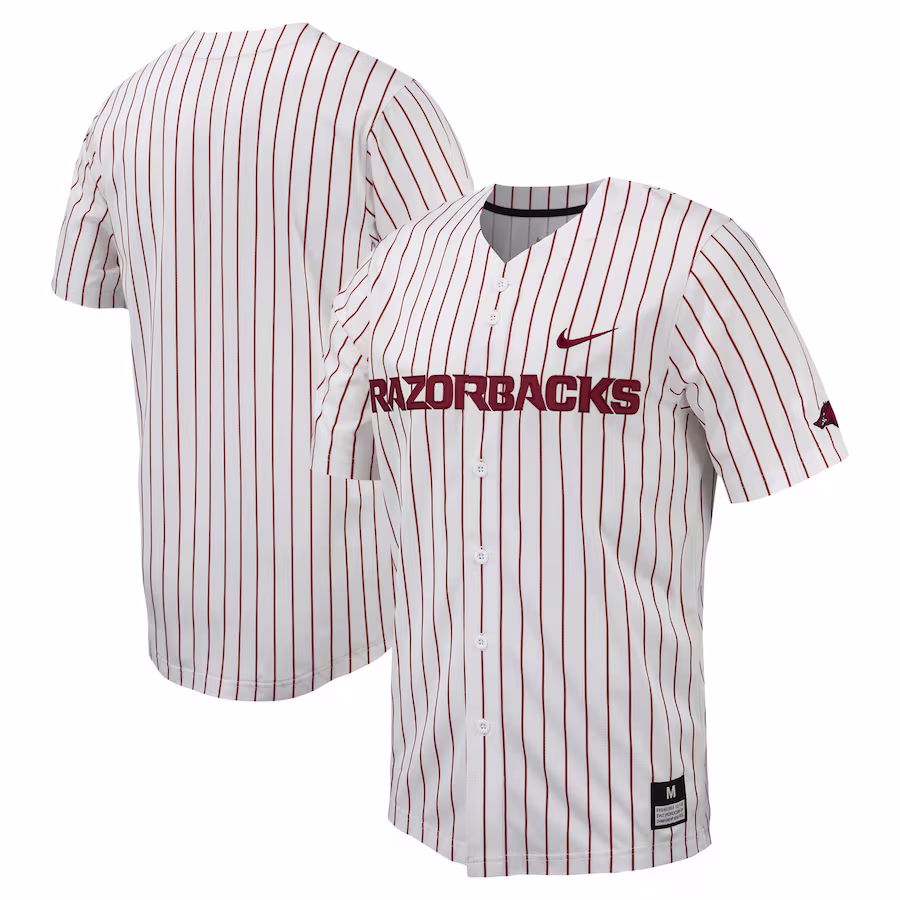 Arkansas Razorbacks Nike Pinstripe Replica Full-Button Baseball Jersey - White - Puhuasuan