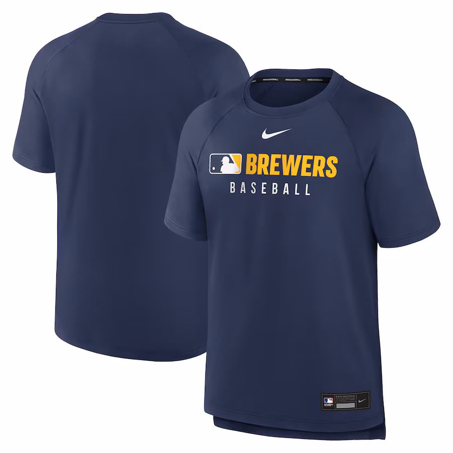 Men's Milwaukee Brewers Nike Navy Authentic Collection Pregame Raglan Performance T-Shirt - Puhuasuan