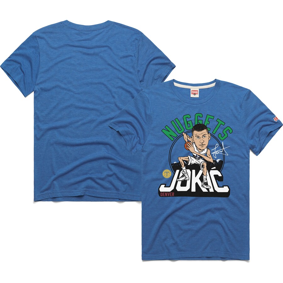Unisex Denver Nuggets Nikola Jokic Homage Blue 2024/25 City Edition Caricature Tri-Blend T-Shirt - Puhuasuan