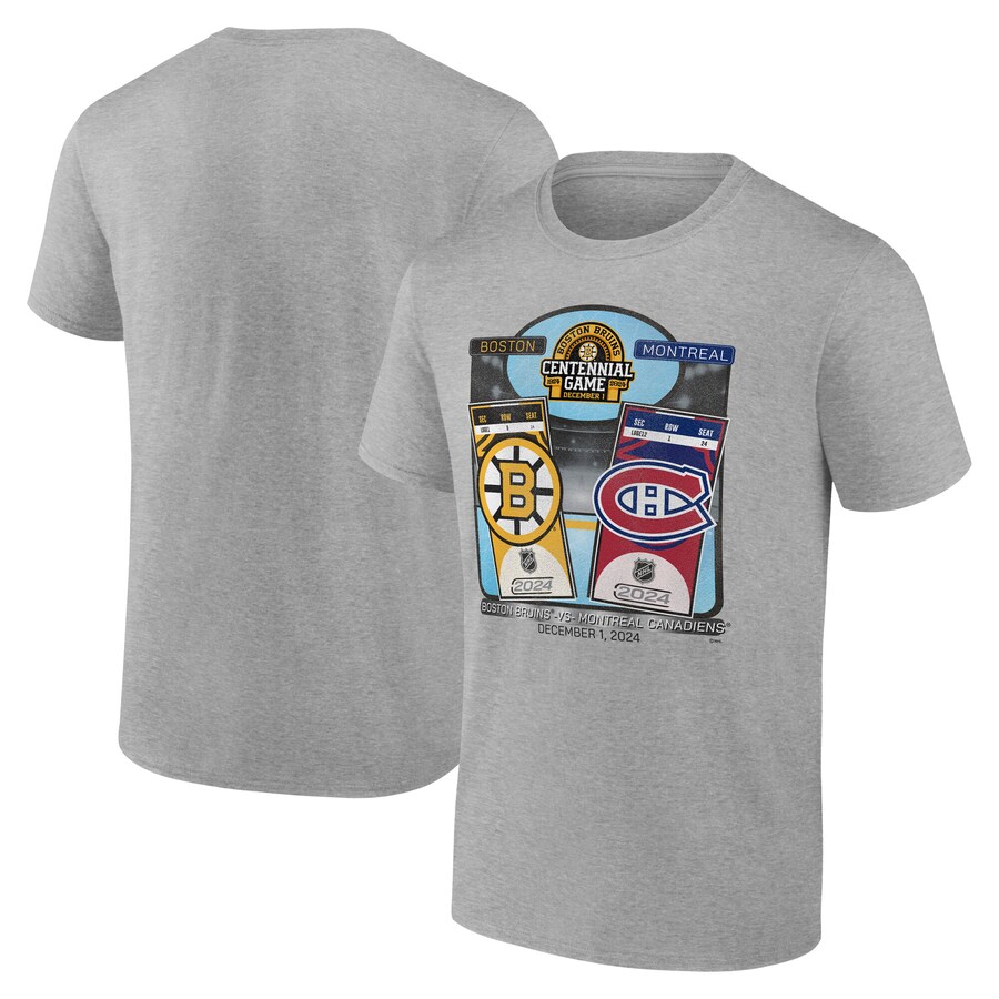 Men's Boston Bruins vs. Montreal Canadiens Heather Gray Centennial Game Matchup T-Shirt - Puhuasuan