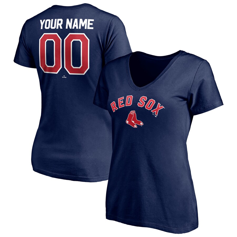 Women's Boston Red Sox Navy Personalized Winning Streak Name & Number V-Neck T-Shirt - Puhuasuan