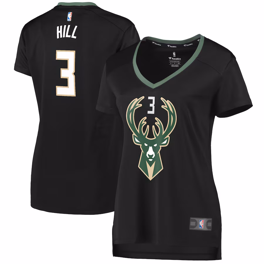 Women's Milwaukee Bucks George Hill Fanatics Black Fast Break Replica Player Jersey - Statement Edition - Puhuasuan