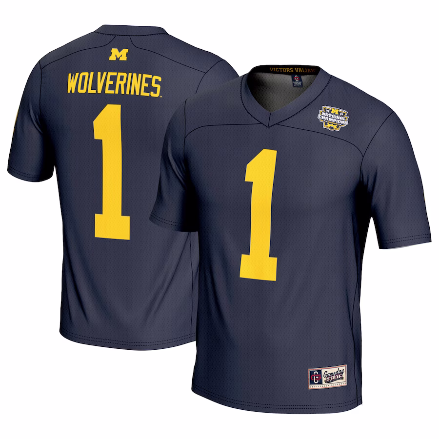 #1 Michigan Wolverines GameDay Greats College Football Playoff 2023 National Champions Lightweight Fashion Jersey - Navy - Puhuasuan