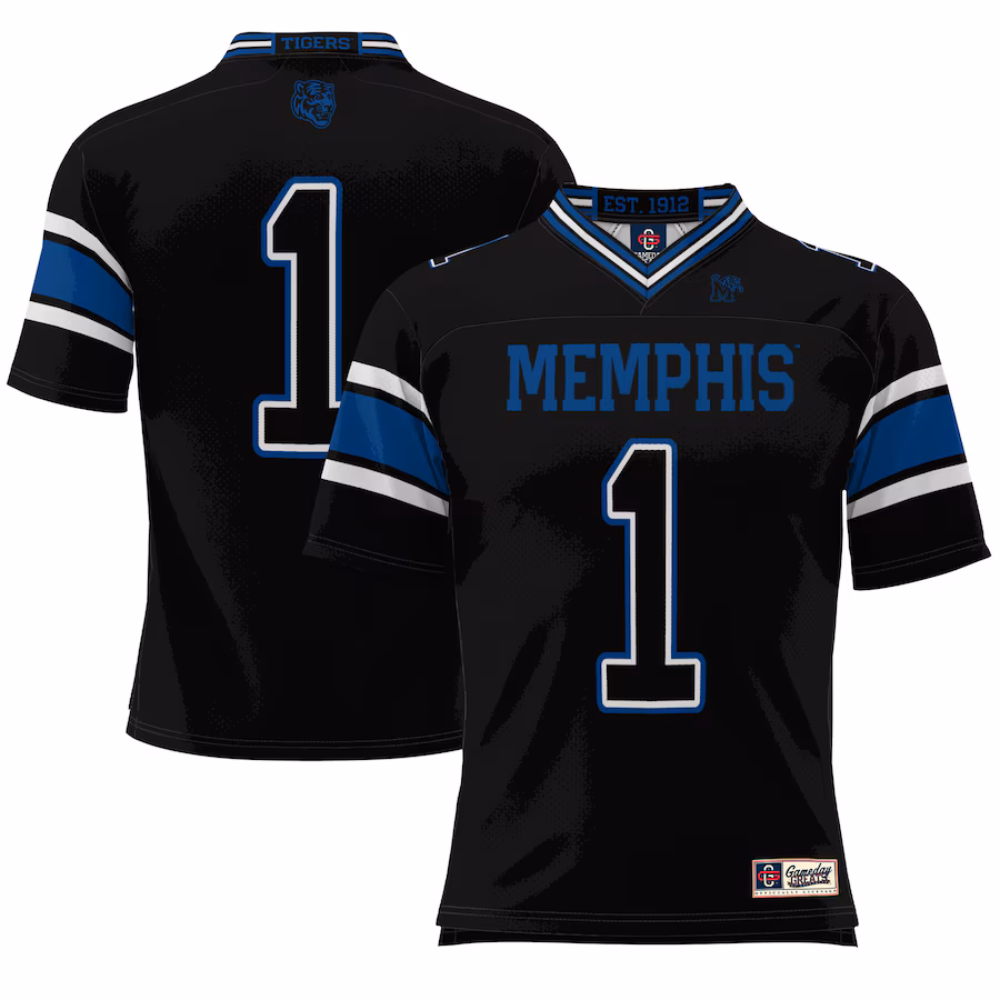 #1 Memphis Tigers GameDay Greats Youth Endzone Football Jersey - Black - Puhuasuan