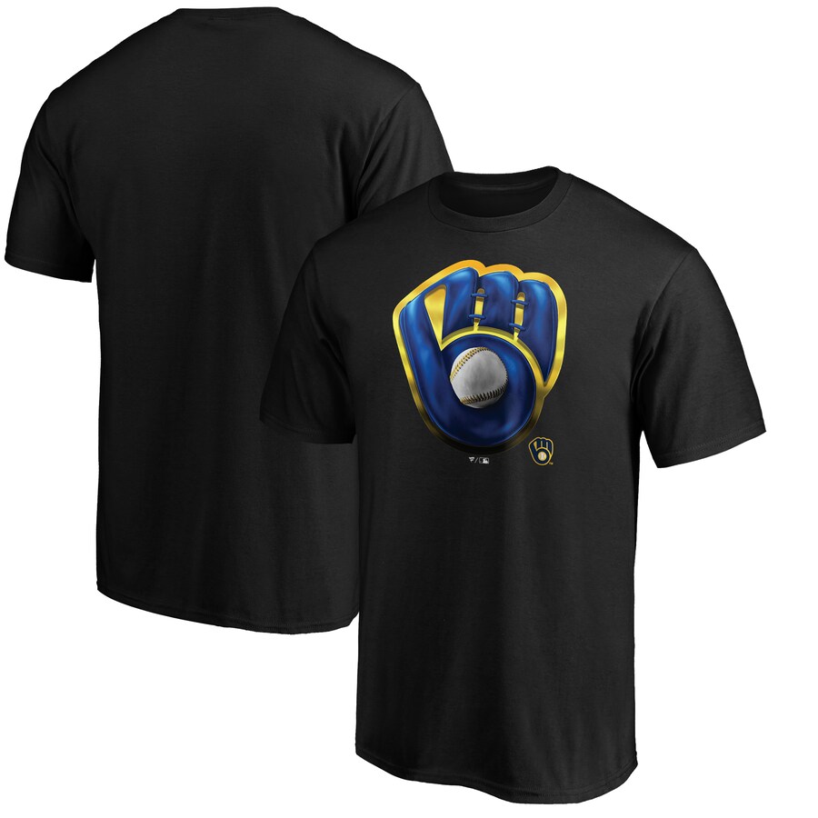 Men's Milwaukee Brewers Black Midnight Mascot Logo T-Shirt - Puhuasuan