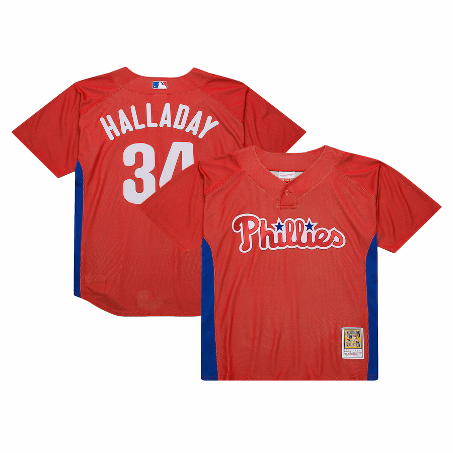 Men's Philadelphia Phillies Roy Halladay Mitchell & Ness Red Cooperstown Collection 2010 Batting Practice Jersey - Puhuasuan