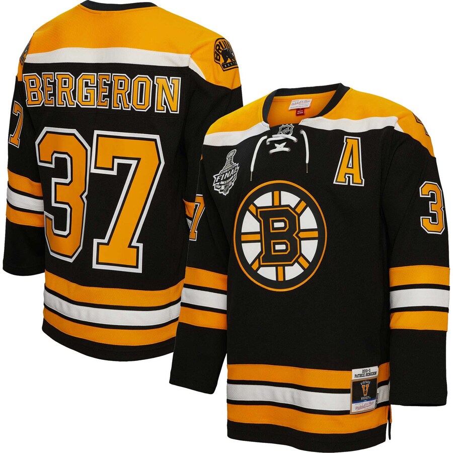 Men's Boston Bruins Patrice Bergeron Mitchell & Ness Black Big & Tall 2010 Alternate Captain Patch Blue Line Player Jersey - Puhuasuan