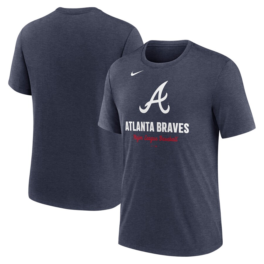 Men's Atlanta Braves Nike Heather Navy Logo Tri-Blend T-Shirt - Puhuasuan
