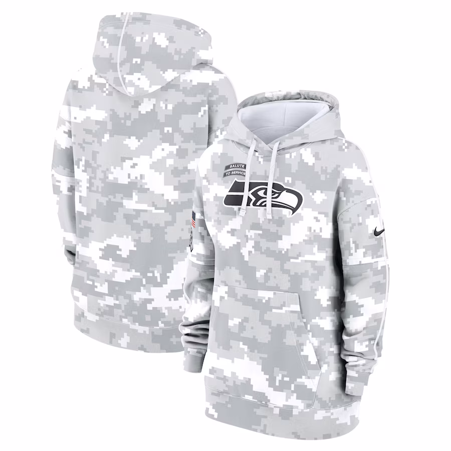 Women's Seattle Seahawks Nike Arctic Camo 2024 Salute To Service Club Fleece Pullover Hoodie - Puhuasuan