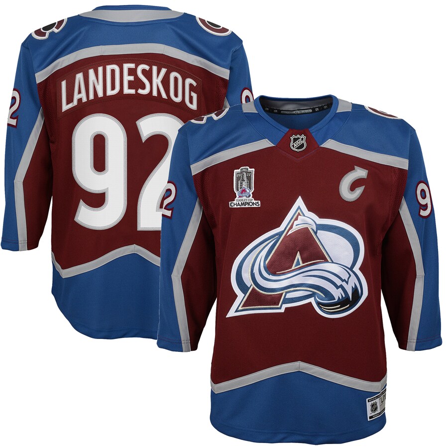 Youth Colorado Avalanche Gabriel Landeskog Burgundy Home 2022 Stanley Cup Champions Premier Player Jersey - Puhuasuan