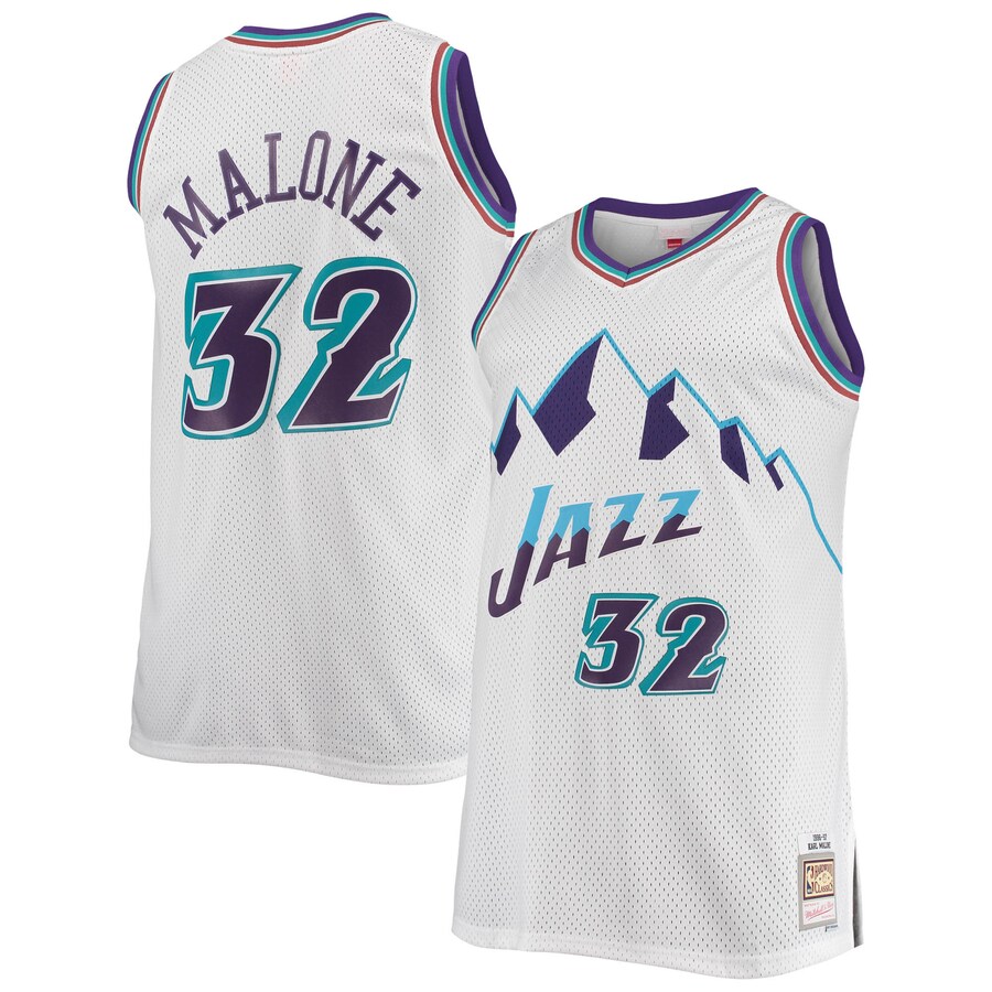 Men's Utah Jazz Karl Malone Mitchell & Ness White 1996/97 Big & Tall Hardwood Classics Swingman Jersey - Puhuasuan