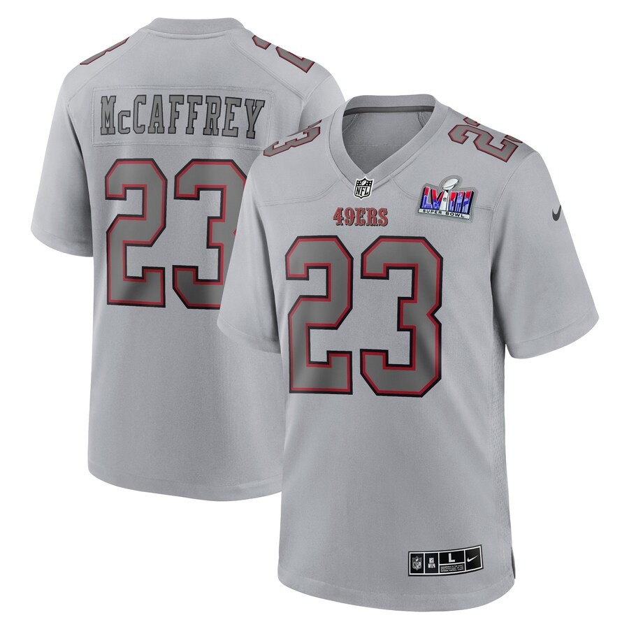Men's San Francisco 49ers Christian McCaffrey Nike Gray Super Bowl LVIII Atmosphere Fashion Game Jersey - Puhuasuan