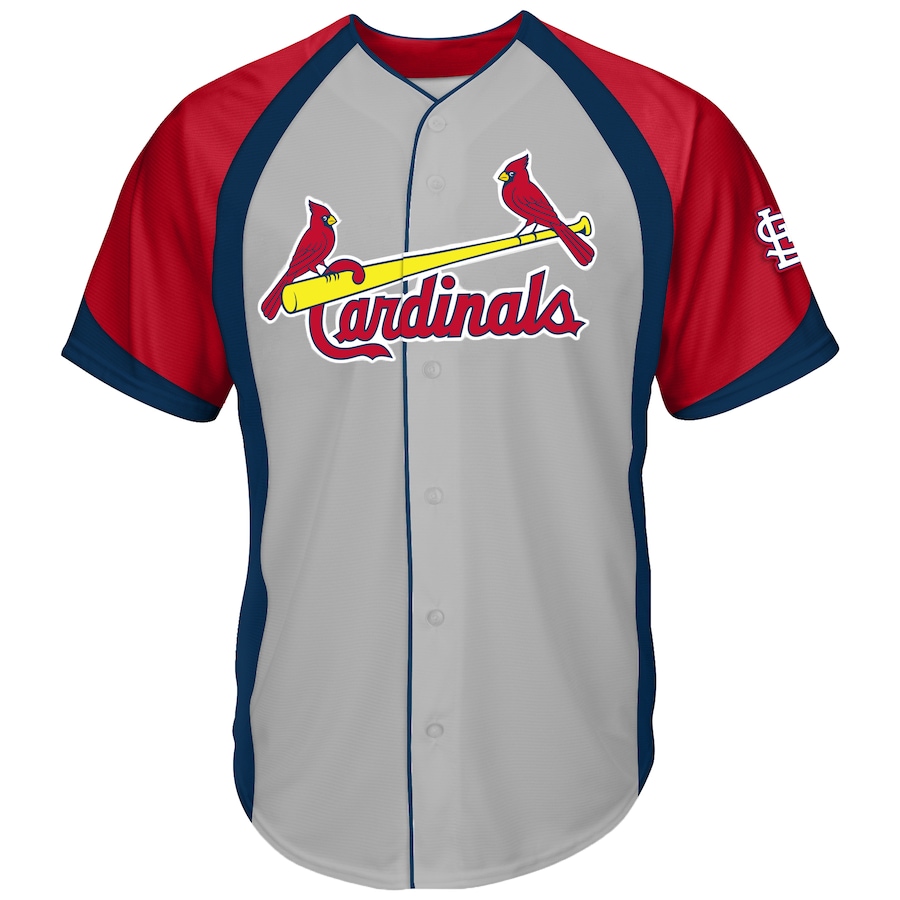 Men's St. Louis Cardinals Gray/Red Big & Tall Colorblock Full-Button Jersey - Puhuasuan