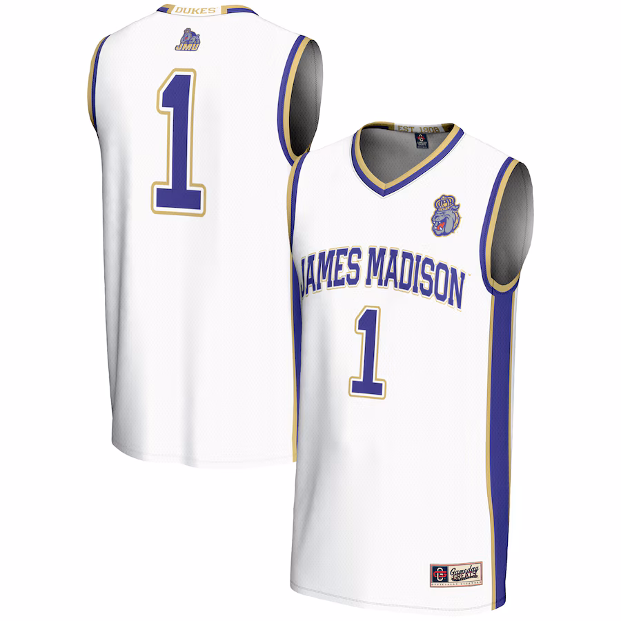 Youth GameDay Greats White #1 James Madison Dukes Lightweight Basketball Jersey - Puhuasuan