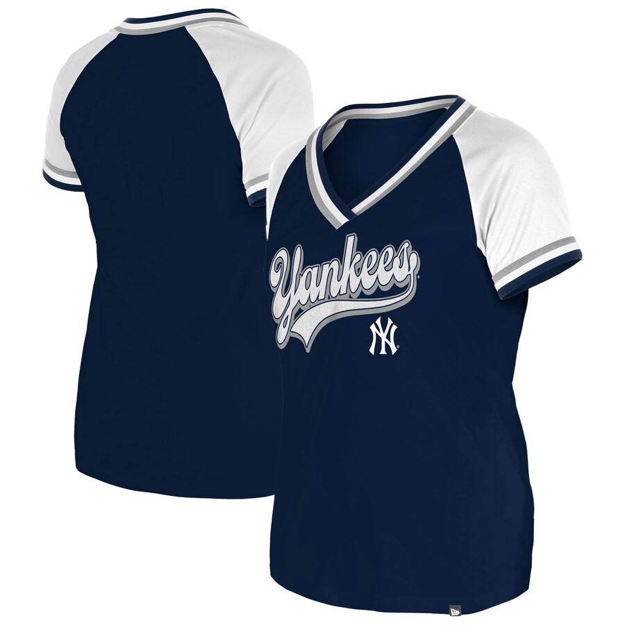Women's New York Yankees New Era Navy Gameday Raglan V-Neck T-Shirt - Puhuasuan