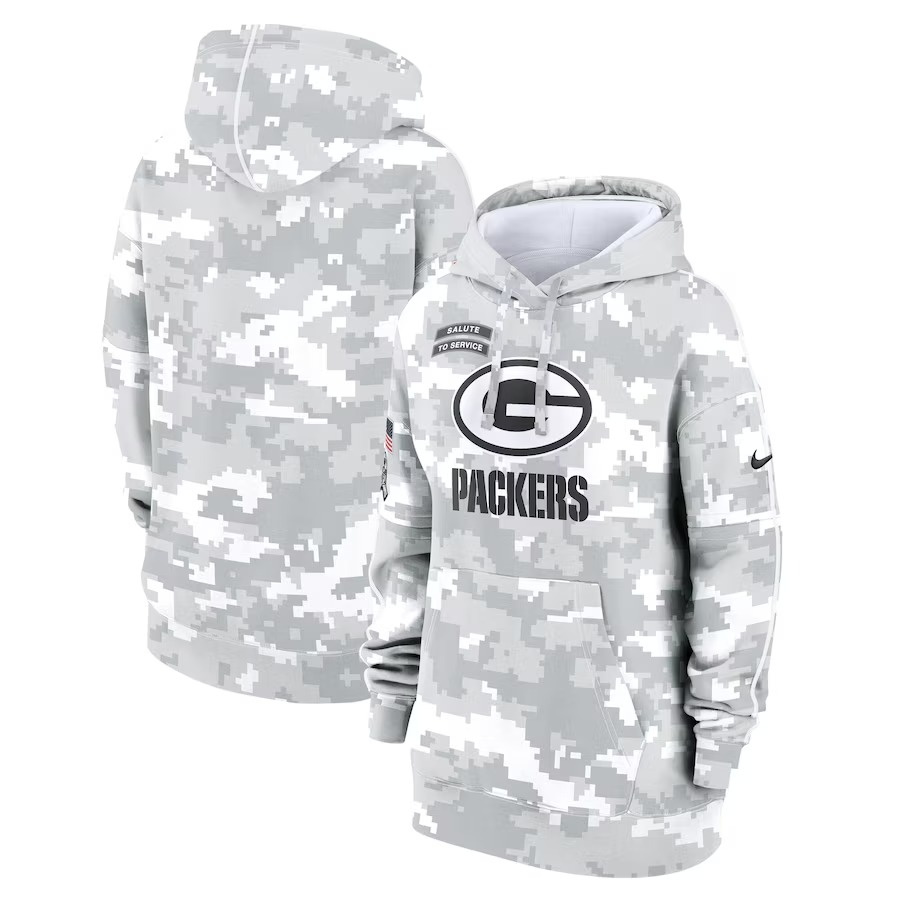 Women's Green Bay Packers Nike Arctic Camo 2024 Salute To Service Club Fleece Pullover Hoodie - Puhuasuan