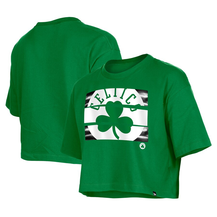 Women's Boston Celtics New Era Kelly Green Oversized Boxy Crop T-Shirt - Puhuasuan
