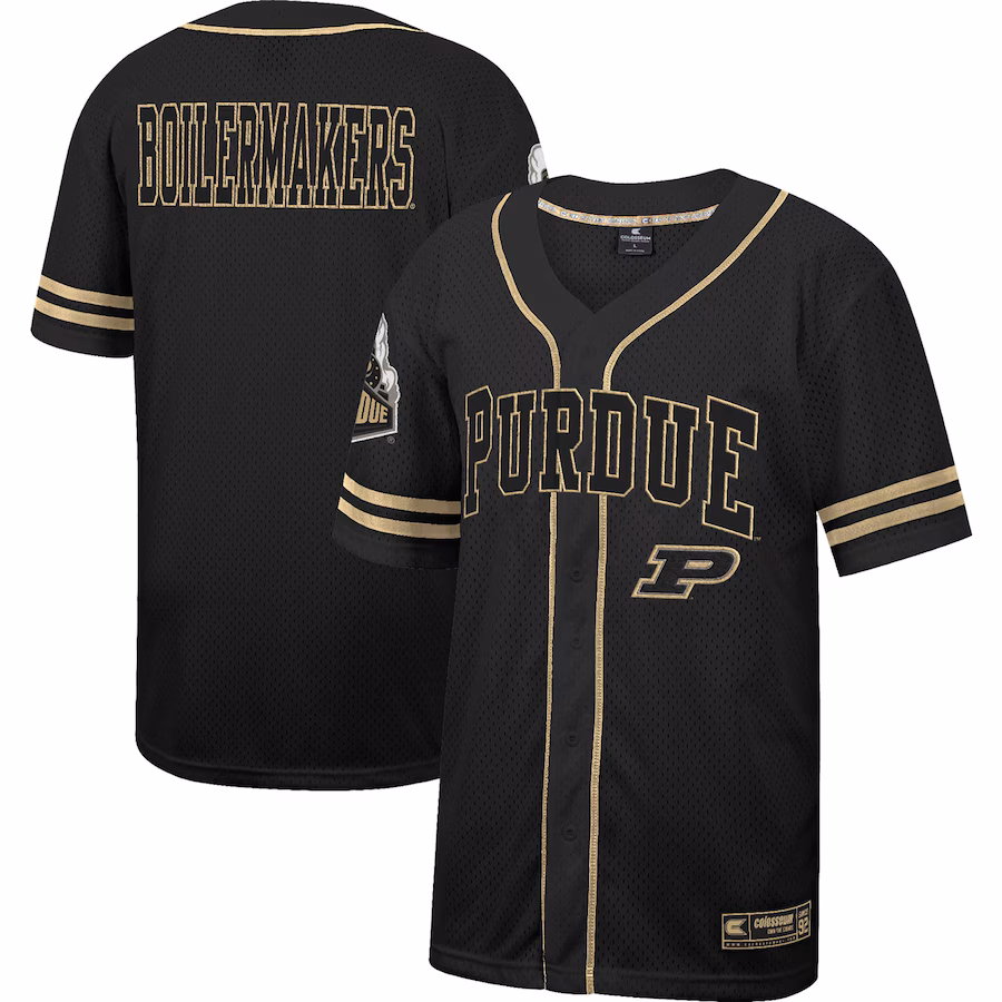 Men's Colosseum Black Purdue Boilermakers Free Spirited Mesh Button-Up Baseball Jersey - Puhuasuan