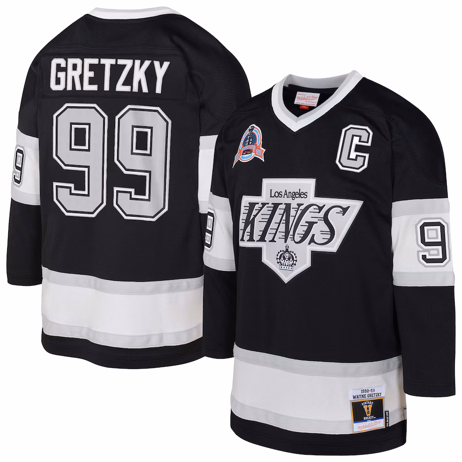 Youth Los Angeles Kings Wayne Gretzky Mitchell & Ness Black 1992/93 Captain Patch Blue Line Player Jersey - Puhuasuan