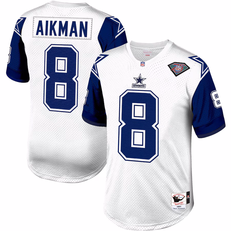 Men's Dallas Cowboys 1994 Troy Aikman Mitchell & Ness White Authentic Throwback Retired Player Jersey - Puhuasuan