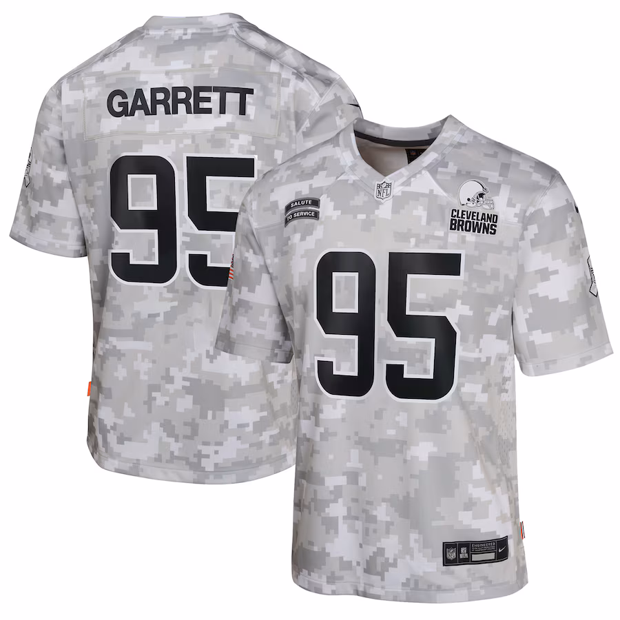 Youth Cleveland Browns Myles Garrett Nike Arctic Camo 2024 Salute to Service Game Jersey - Puhuasuan