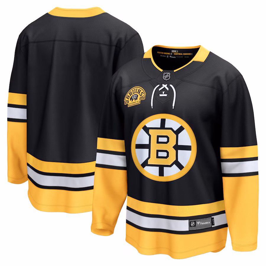 Men's Boston Bruins Fanatics Black 100th Anniversary Premier Breakaway Jersey - Puhuasuan