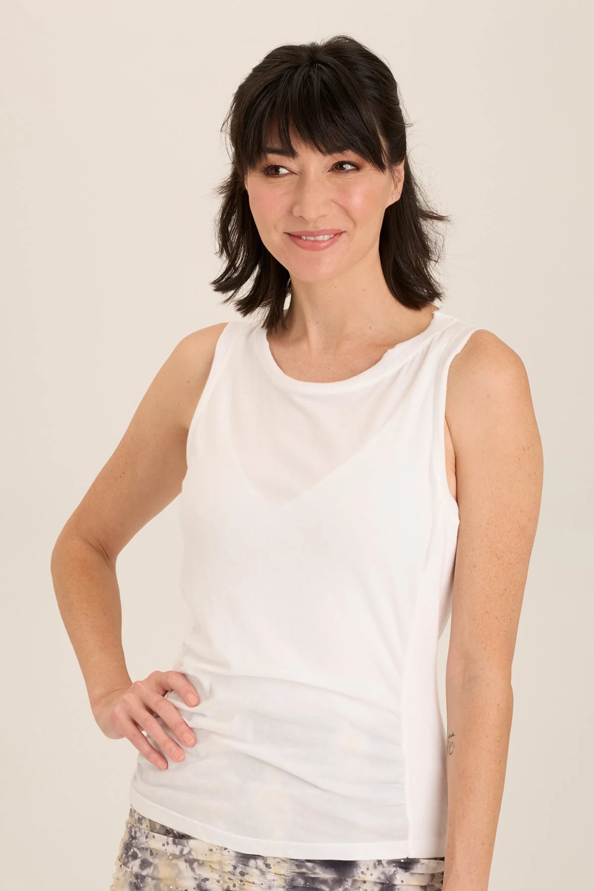 Rexel Jersey Rib Insert Shirred Tank - Puhuasuan