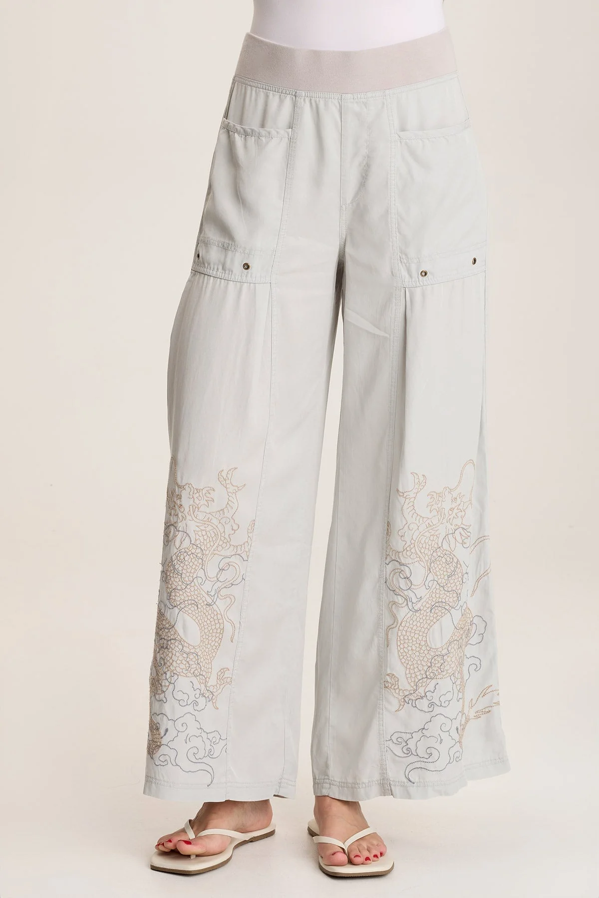 Phedora Twill Embroidered Wide Leg Pant - Puhuasuan