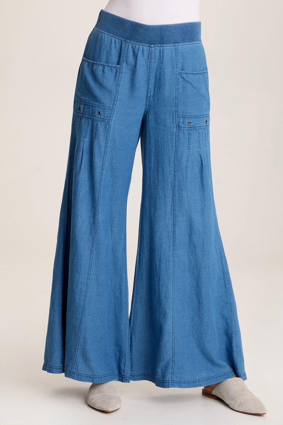 Florentine Mock-Denim Wide-Leg Pant - Puhuasuan